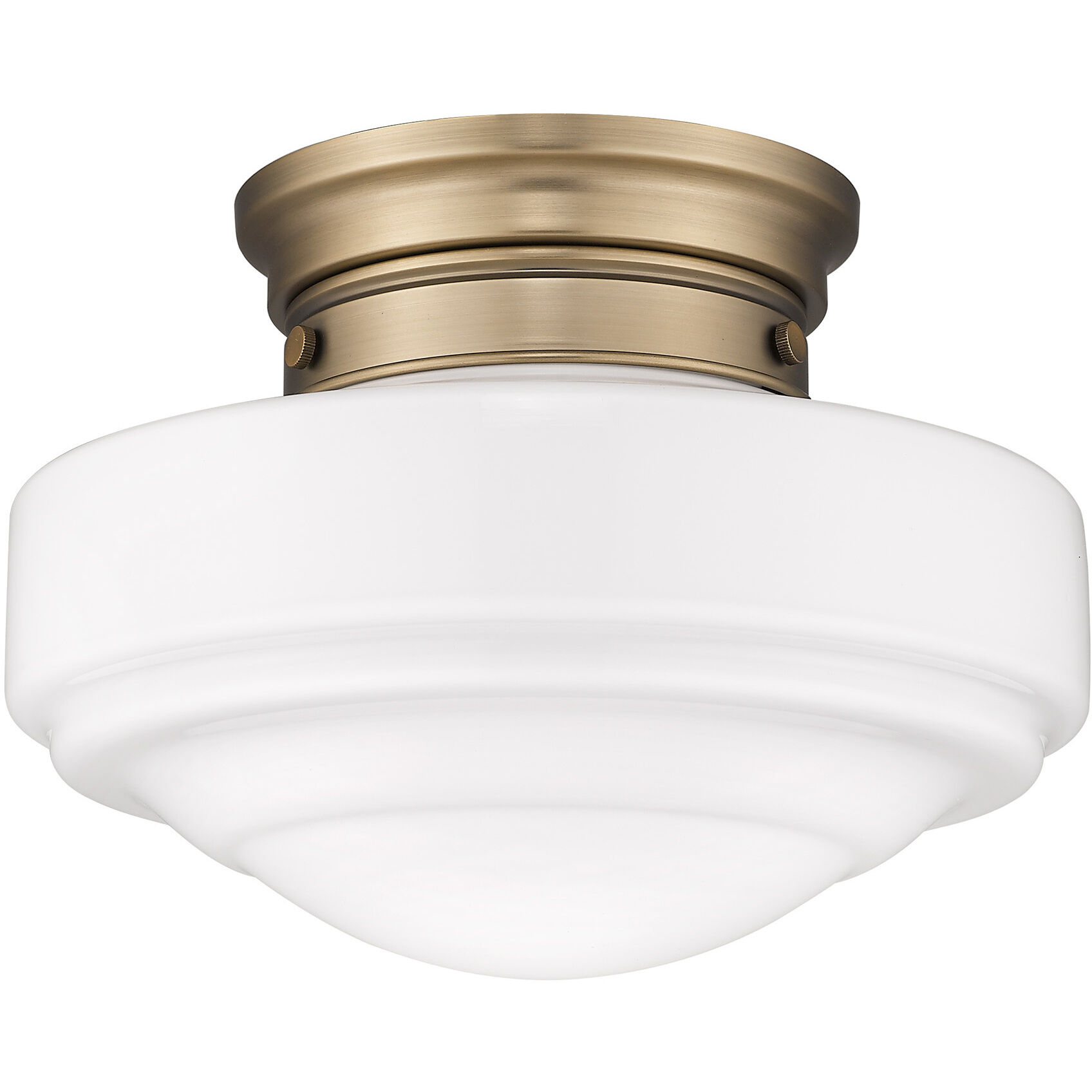 Ingalls 1 Light 12 inch Modern Brass Semi-Flush Mount Ceiling Light in Vintage Milk Glass