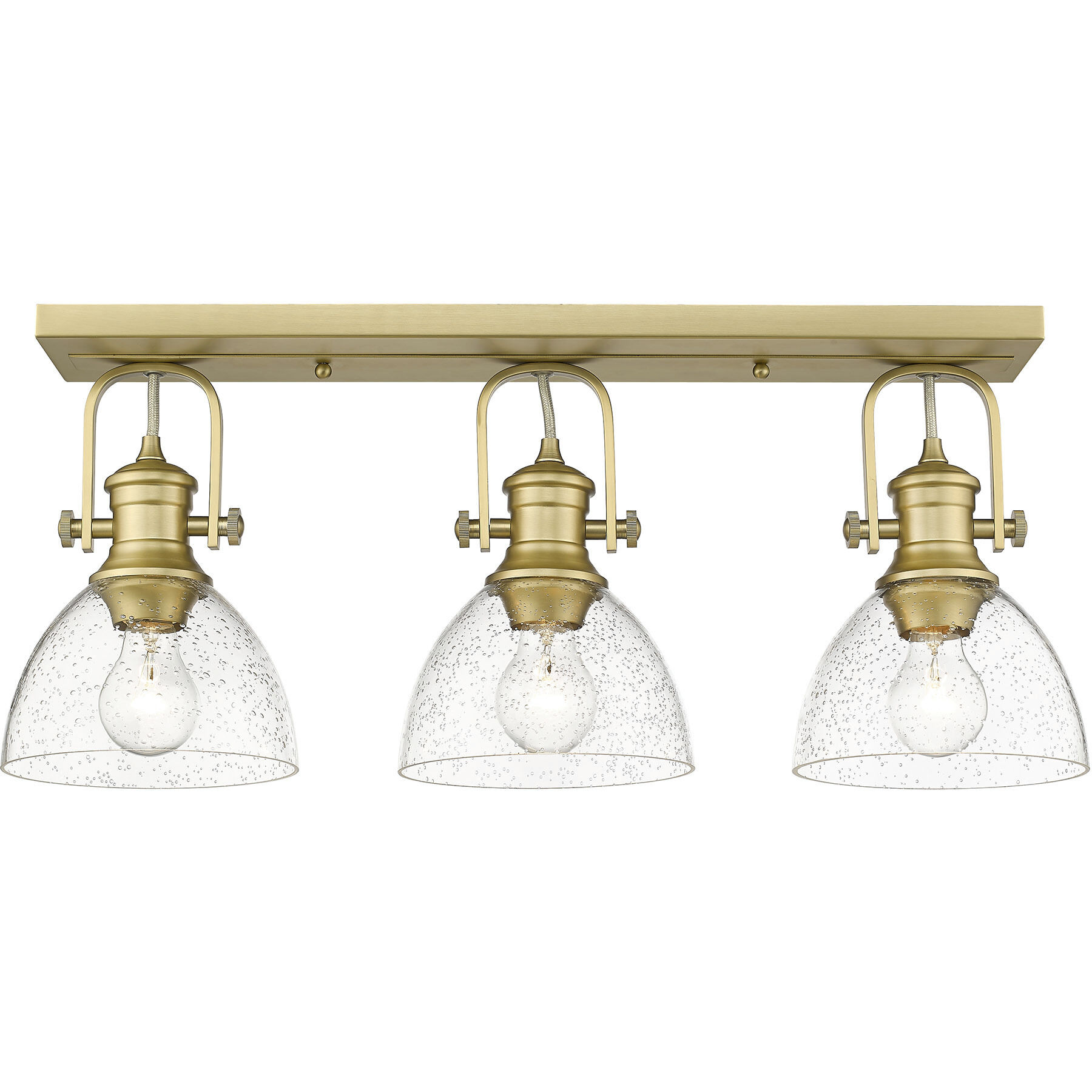 Yep Hines 3 Light 23.13 inch Brushed Champagne Brass Semi-Flush Mount Ceiling Light in Seeded Glass