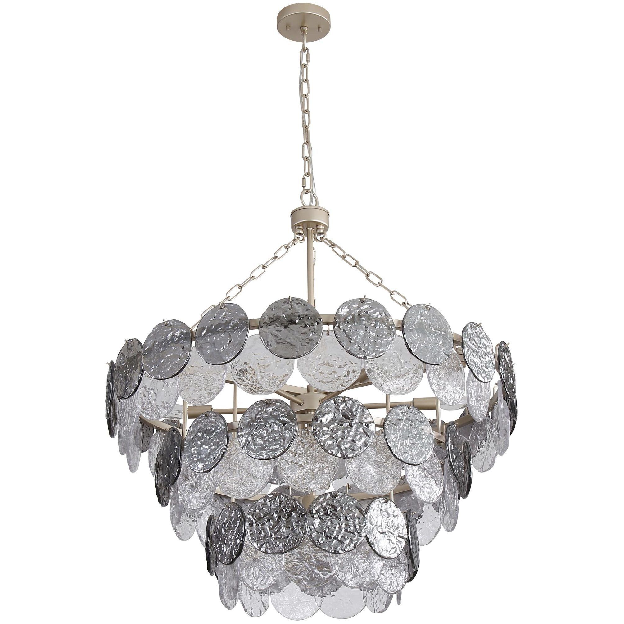 Yep Cascada 13 Light 31.75 inch Aegean Silver Pendant Ceiling Light in Smoke Plated Glass, 3 Tier