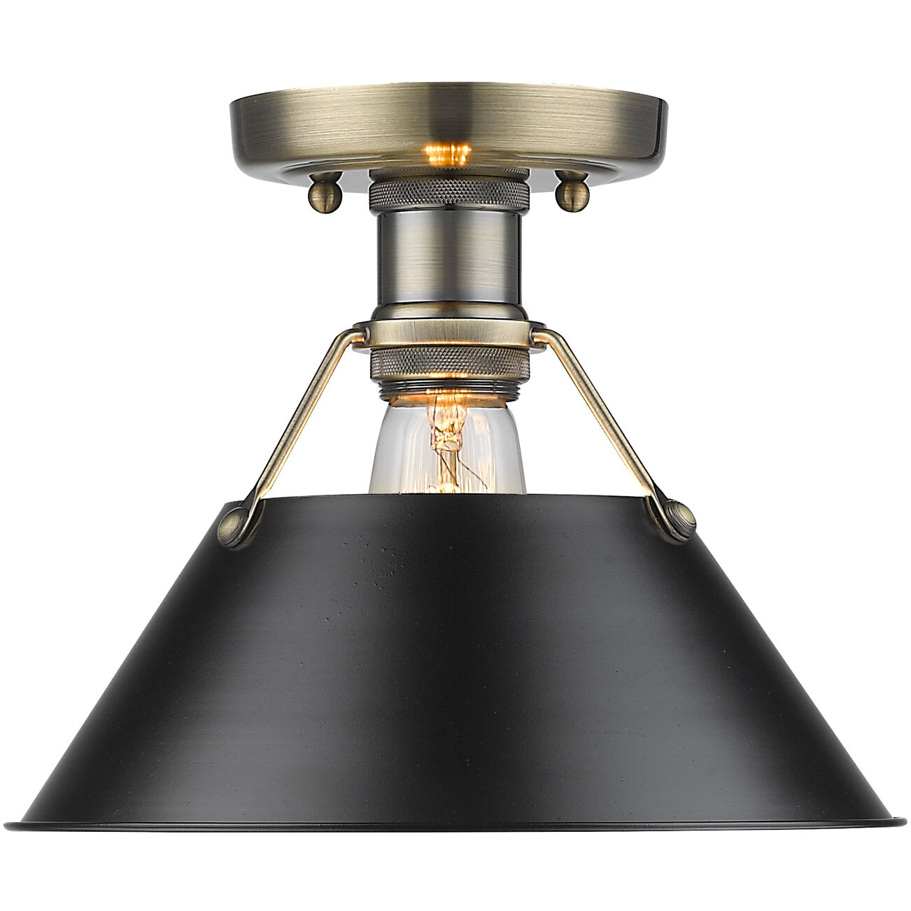 Yep Orwell 1 Light 10 inch Aged Brass Flush Mount Ceiling Light in Matte Black, Damp