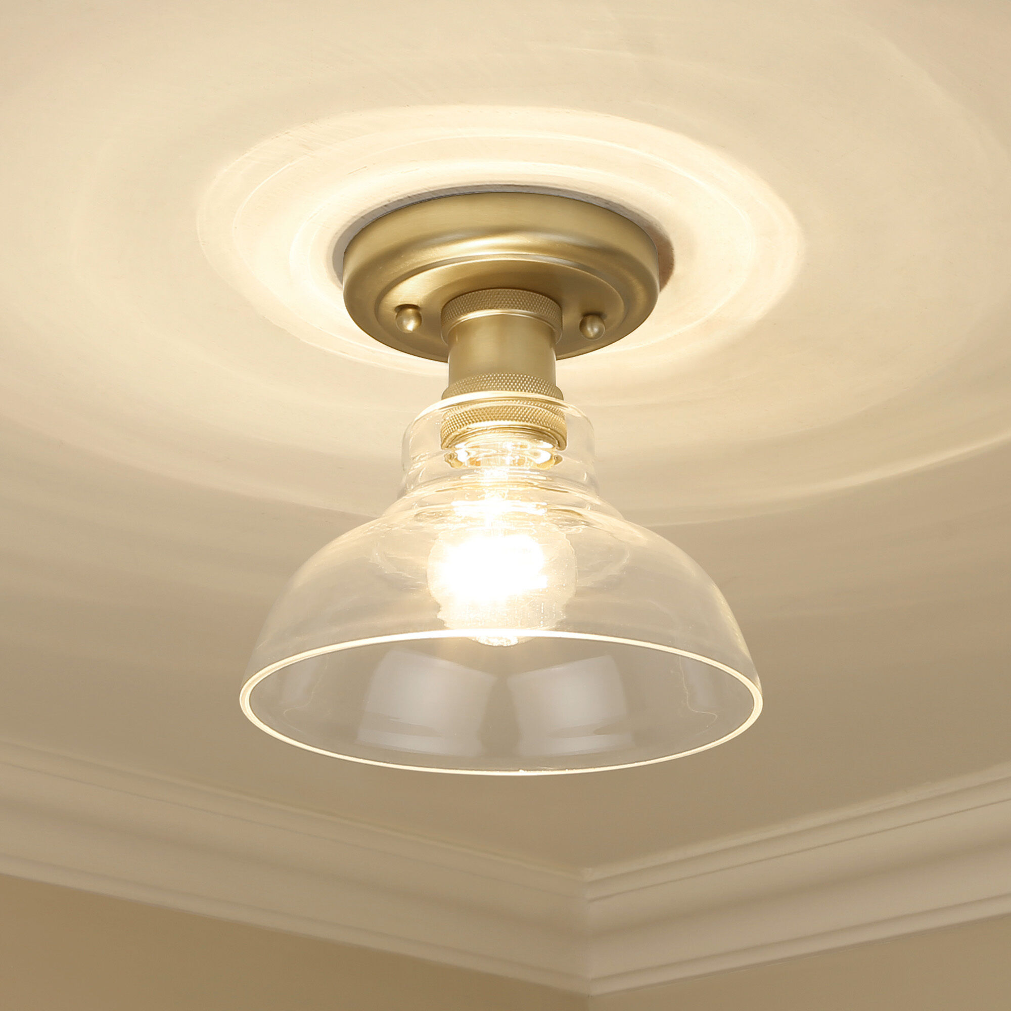 Yep Carver 1 Light 7.5 inch Brushed Champagne Brass Flush Mount Ceiling Light in Clear Glass