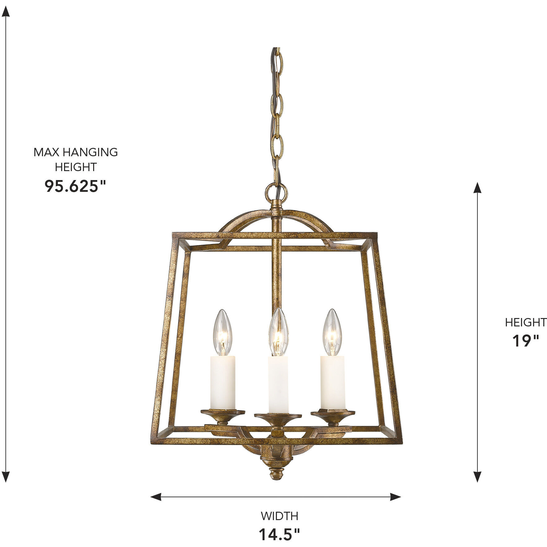 Athena 3 Light 14.5 inch Grecian Gold Pendant Ceiling Light, Caged