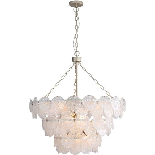Cascada 13 Light 31.75 inch Aegean Silver Pendant Ceiling Light in Cirrus Cloud Glass, 3 Tier