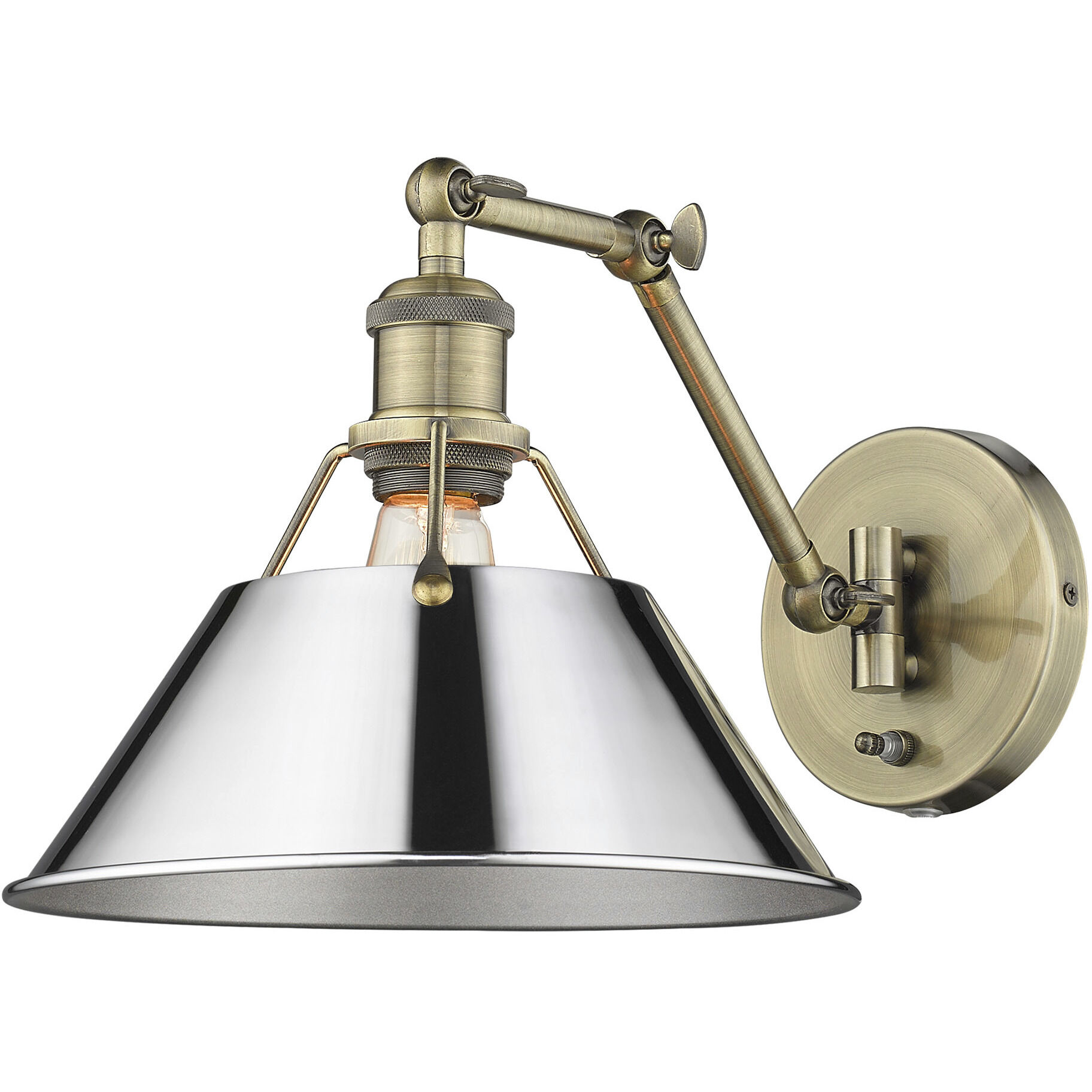 Yep Orwell 1 Light 10 inch Aged Brass Swing Arm Wall Lamp Wall Light in Chrome, Adjustable