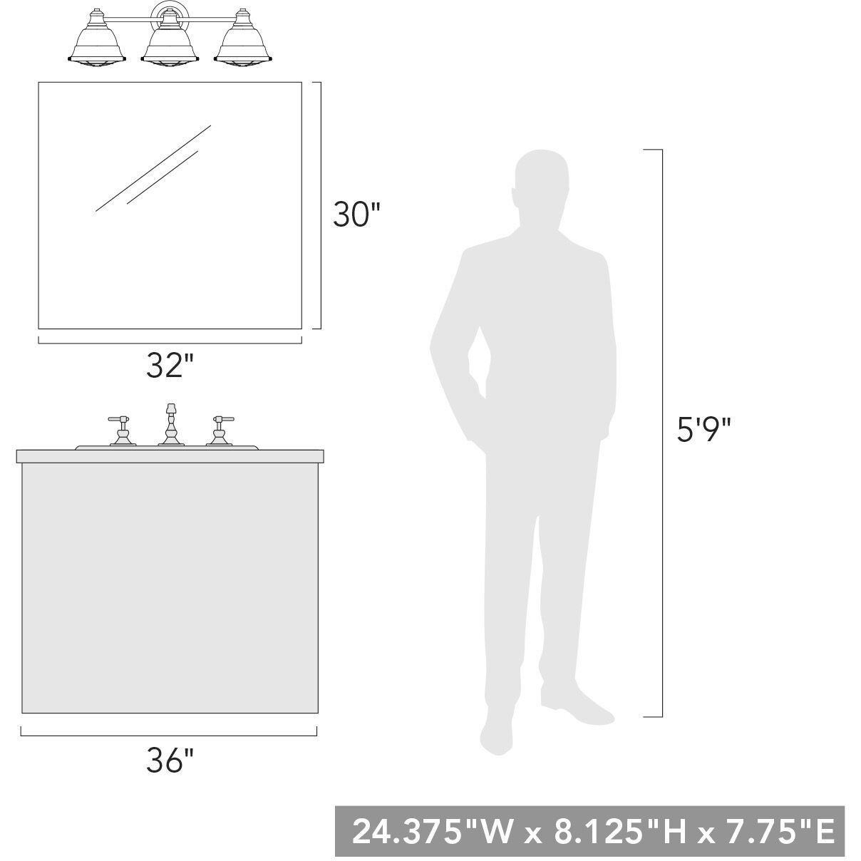 Bartlett Vanity Wall Light in Black Patina