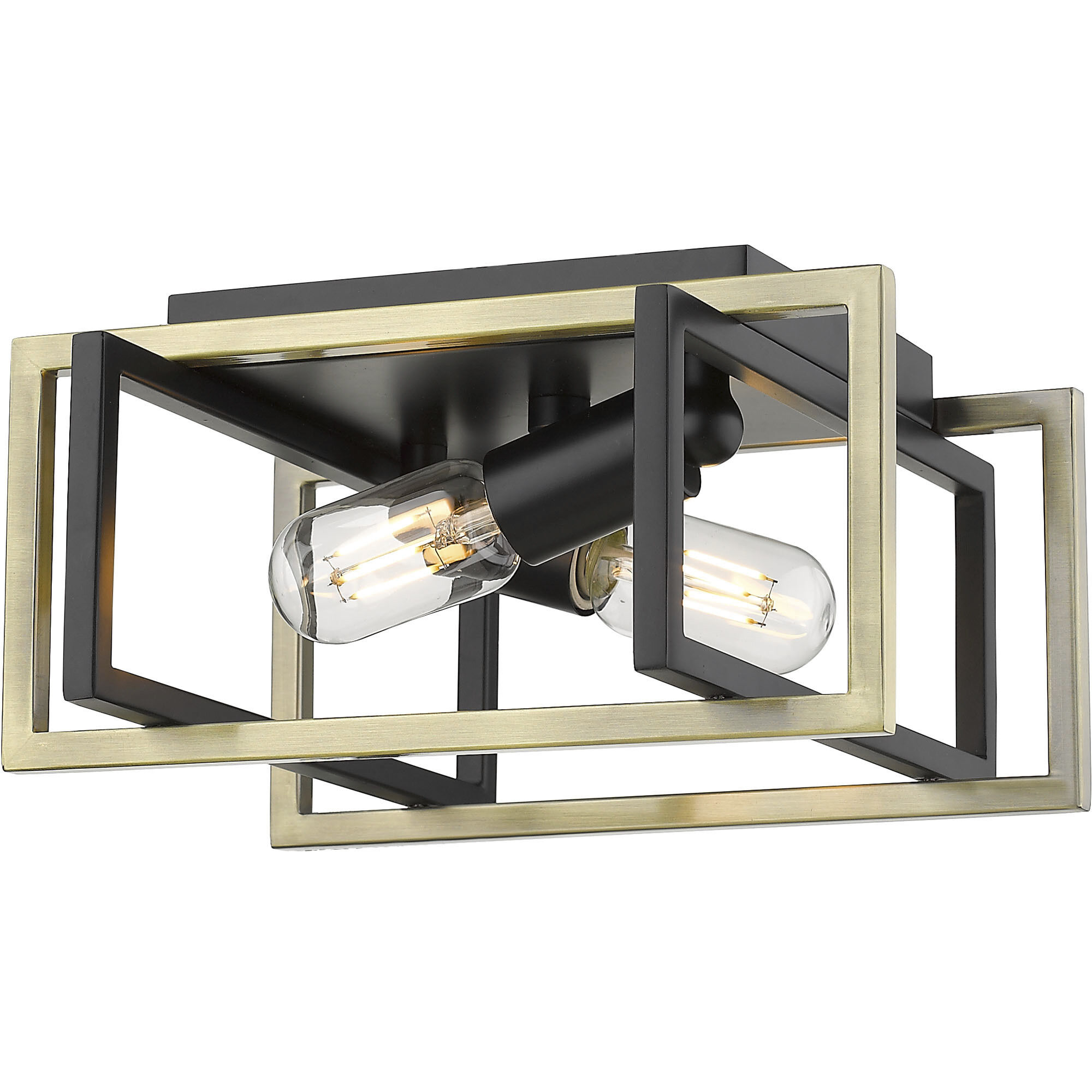 Tribeca 2 Light 11.5 inch Matte Black/Aged Brass Flush Mount Ceiling Light, Damp