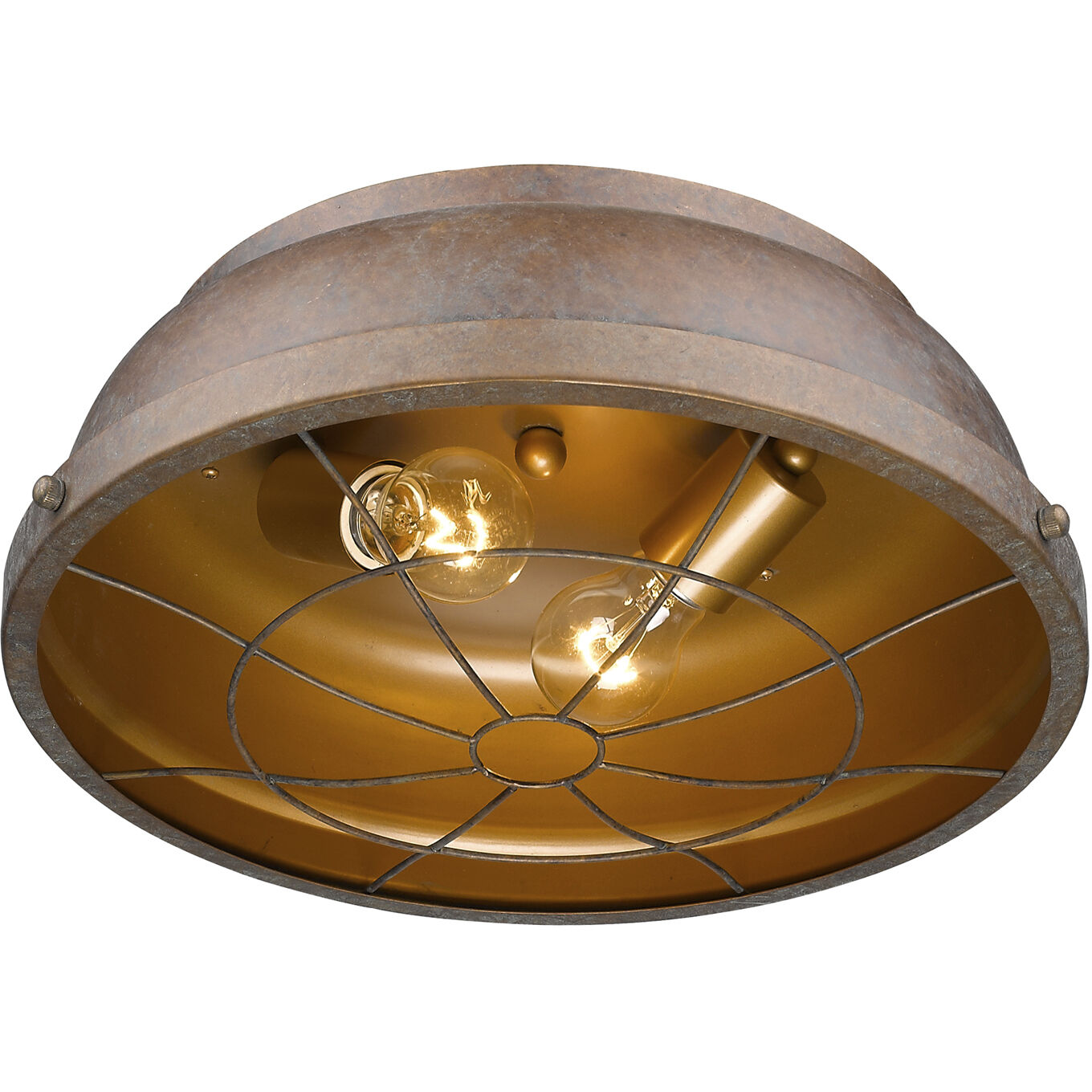 Bartlett 2 Light 14 inch Copper Patina Flush Mount Ceiling Light, Damp