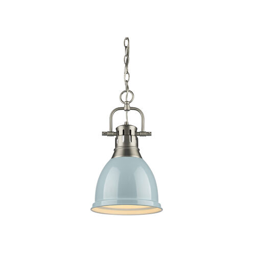 Duncan 1 Light 9 inch Pewter Mini Pendant Ceiling Light in Seafoam, Small