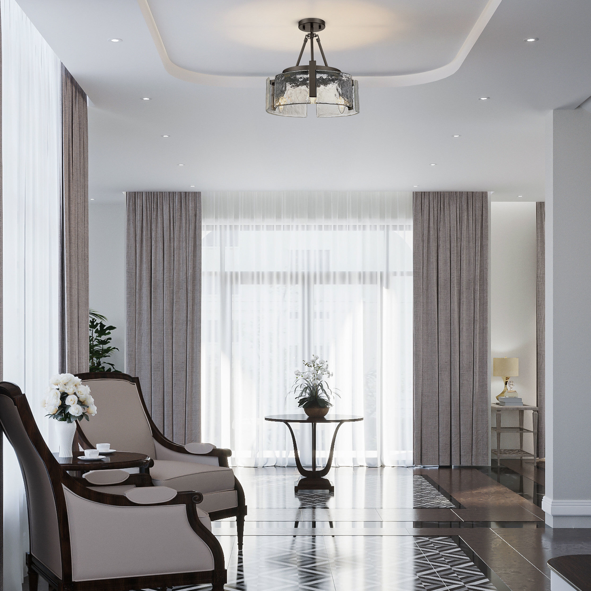 Aenon 3 Light 16.5 inch Matte Black Semi-Flush Mount Ceiling Light