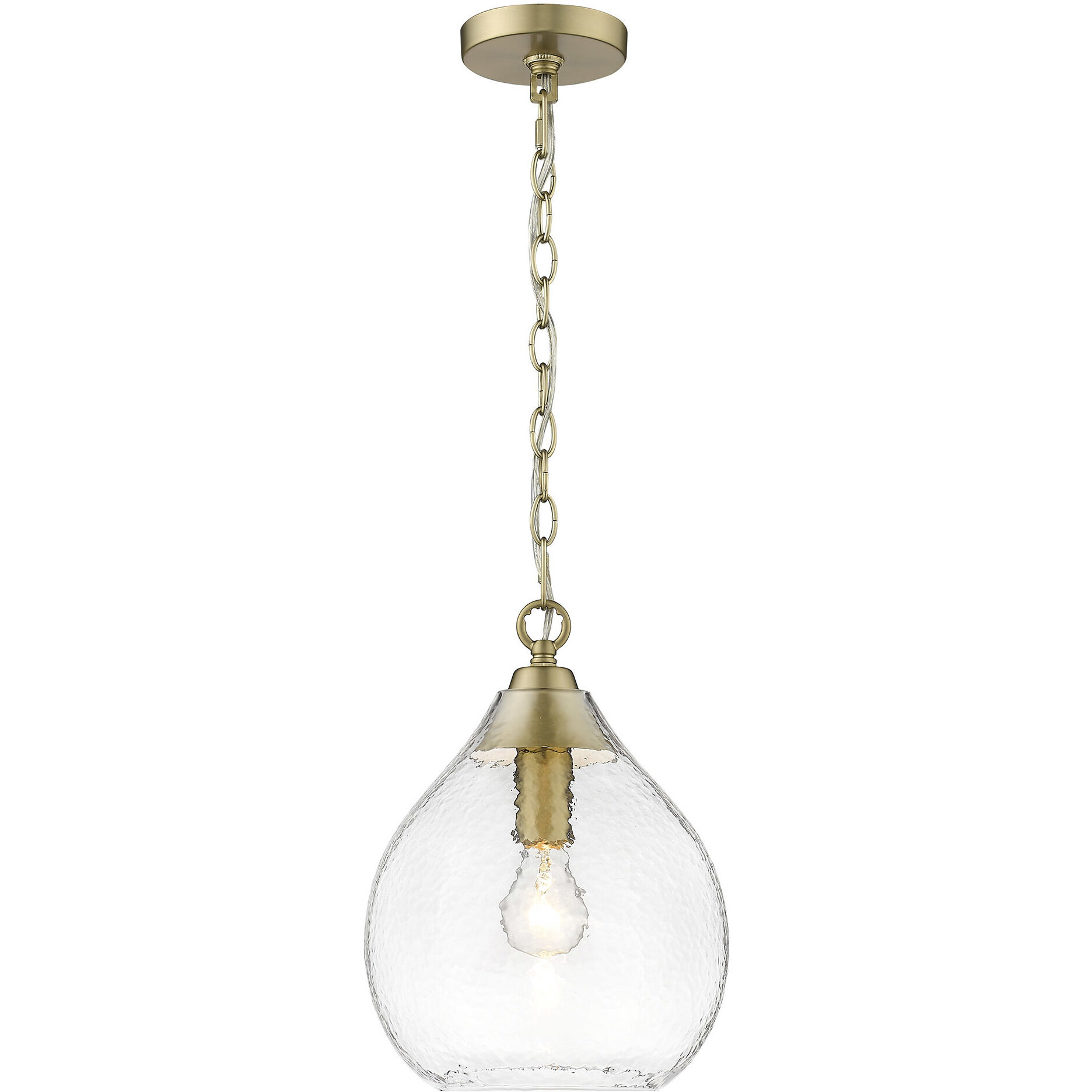 Ariella Pendant Ceiling Light in Brushed Champagne Brass, Clear Hammered, Small