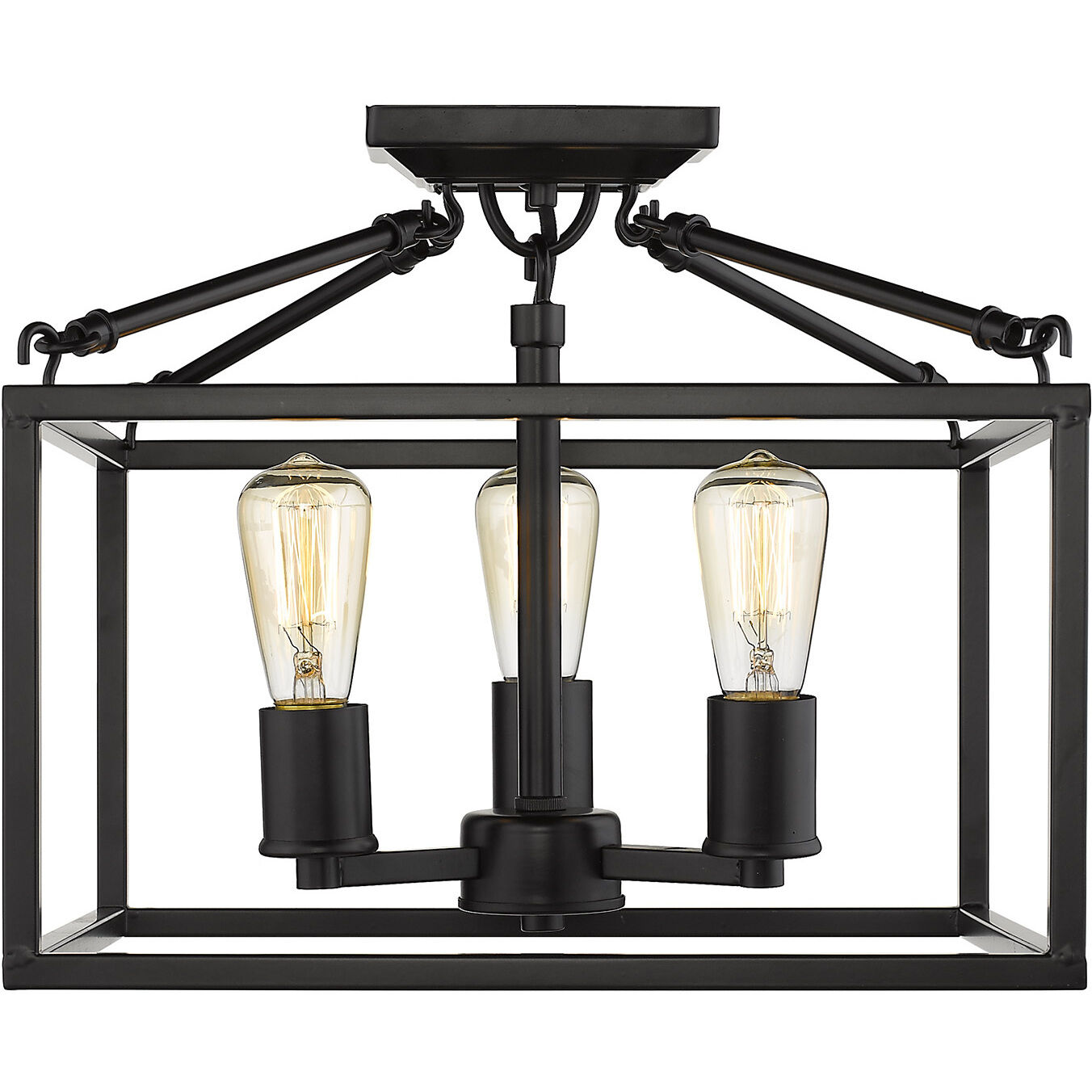 Wesson 3 Light 14 inch Matte Black Semi-Flush Mount Ceiling Light