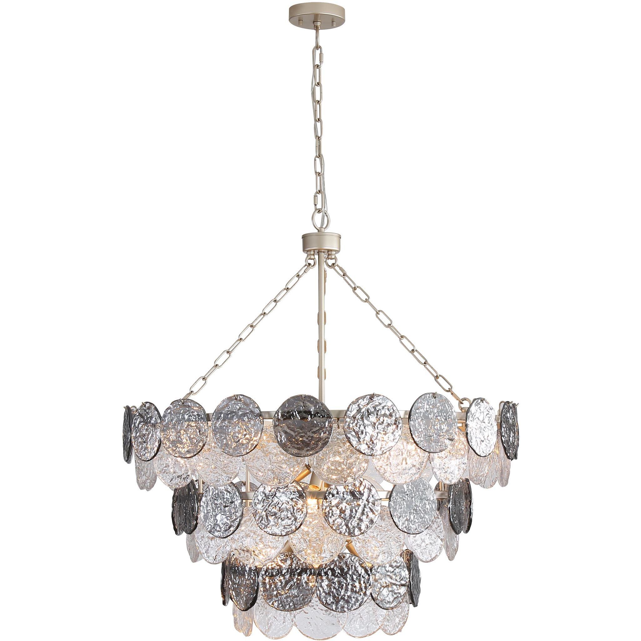 Yep Cascada 13 Light 31.75 inch Aegean Silver Pendant Ceiling Light in Smoke Plated Glass, 3 Tier