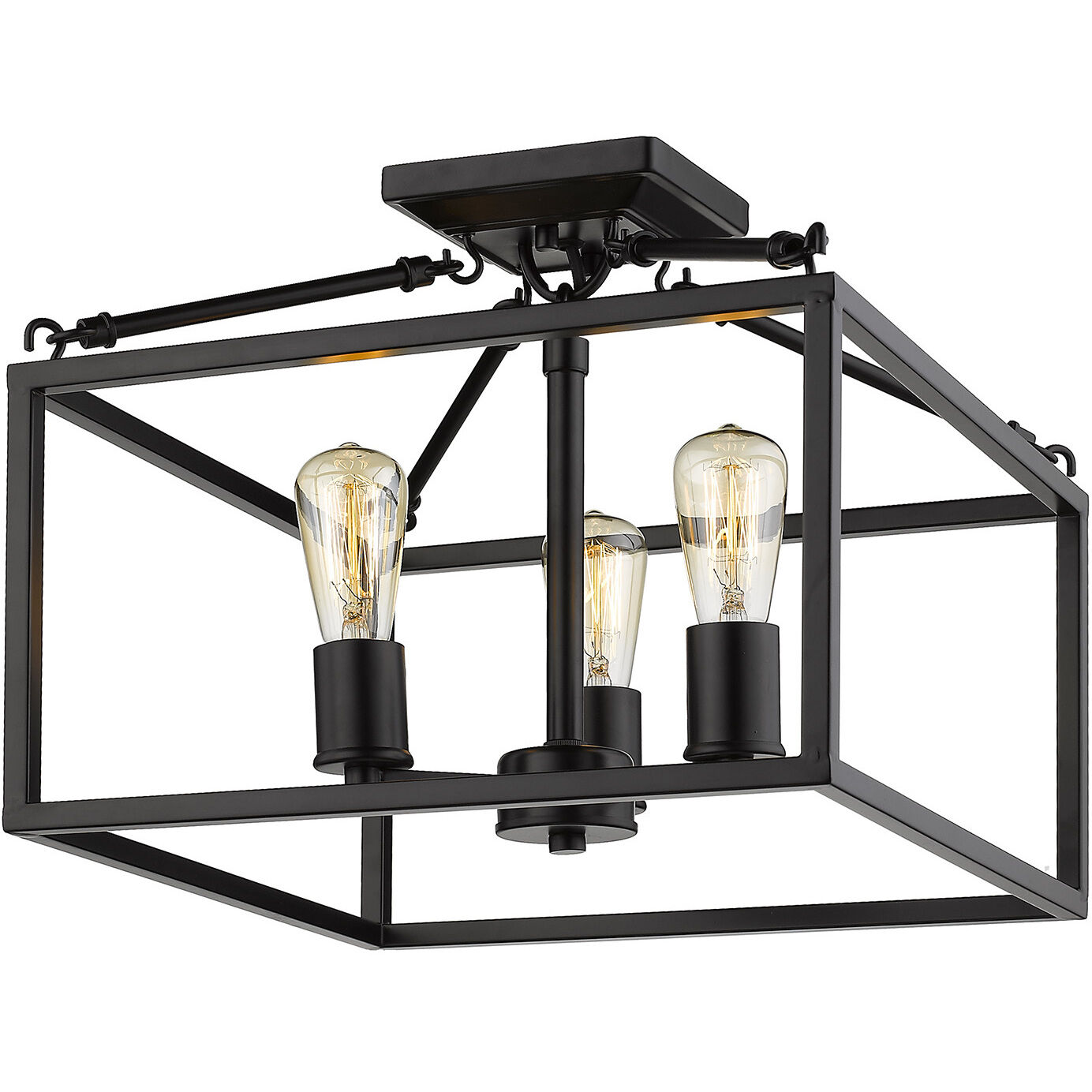 Wesson 3 Light 14 inch Matte Black Semi-Flush Mount Ceiling Light