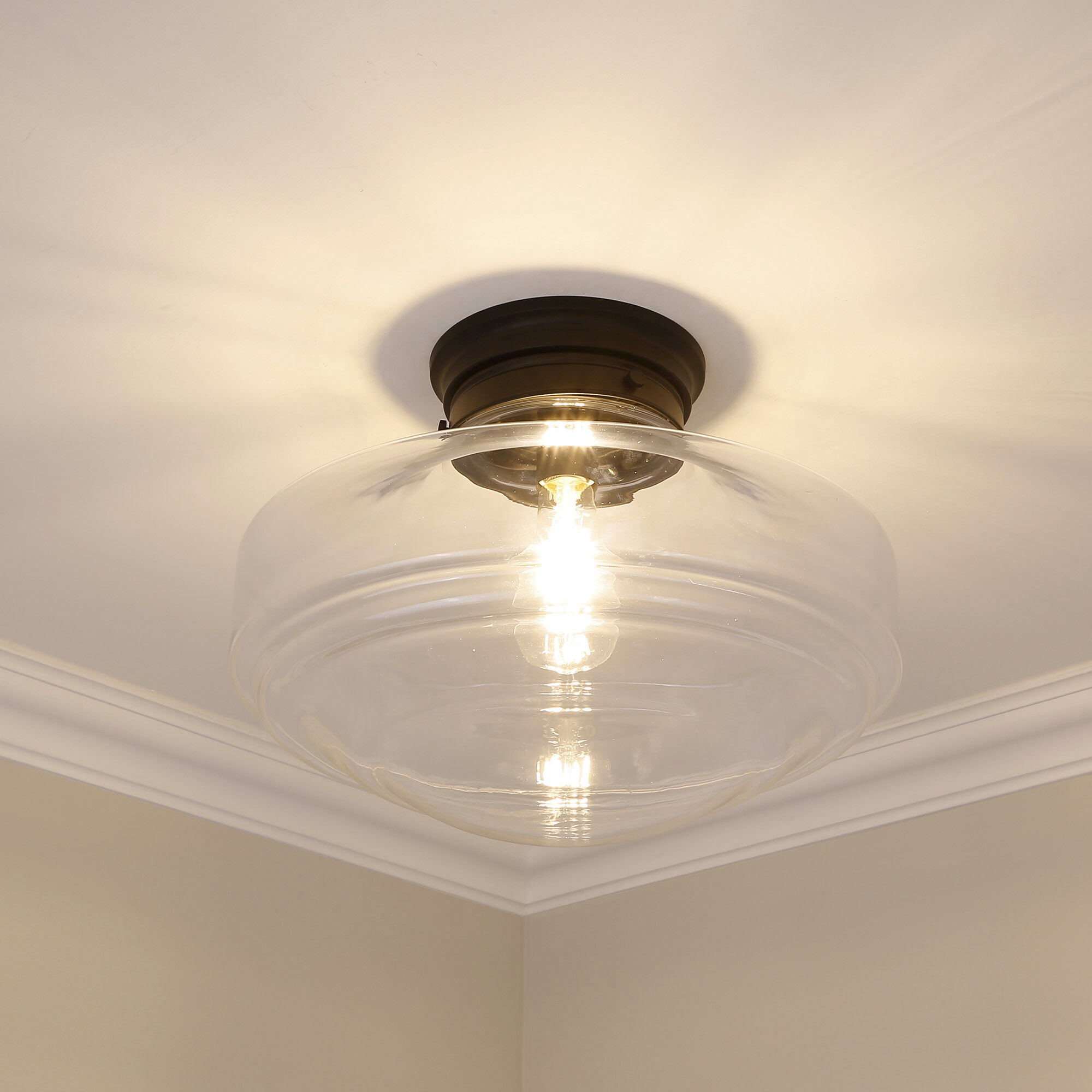 Ingalls 1 Light 16 inch Matte Black Semi-Flush Mount Ceiling Light in Clear Glass, Large