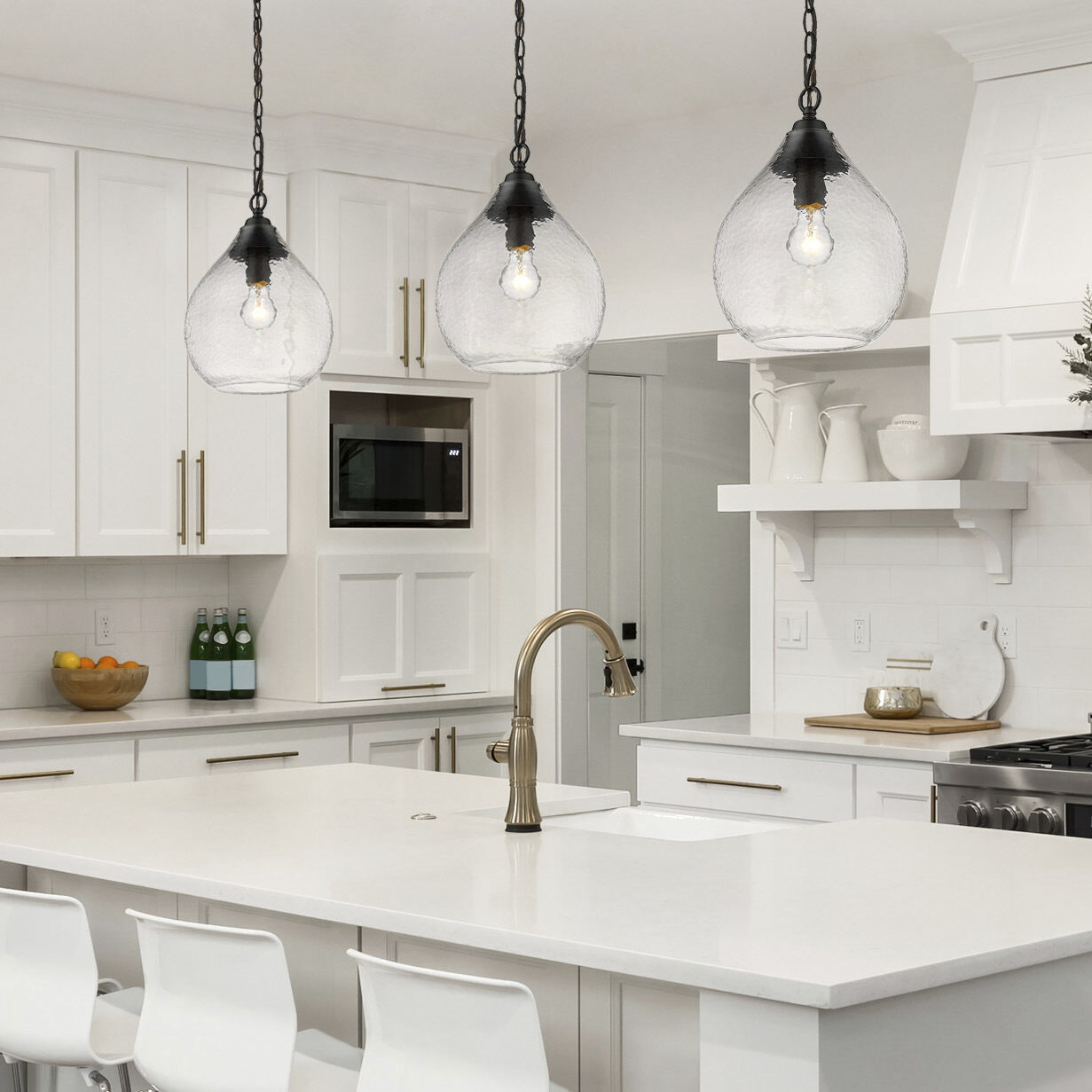 Ariella Pendant Ceiling Light in Matte Black, Clear Hammered, Small