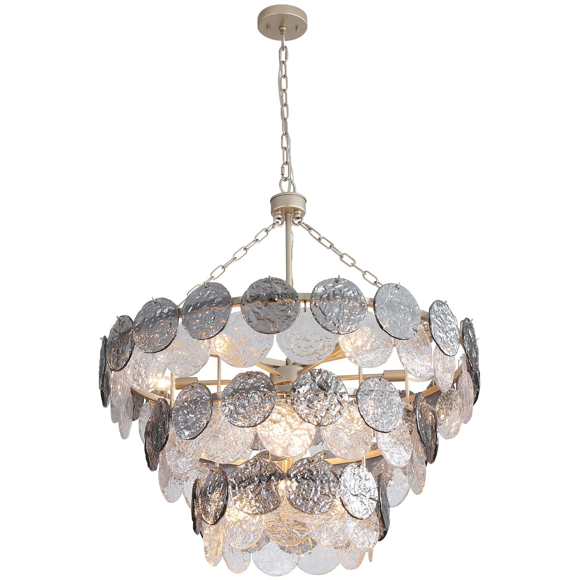 Yep Cascada 13 Light 31.75 inch Aegean Silver Pendant Ceiling Light in Smoke Plated Glass, 3 Tier