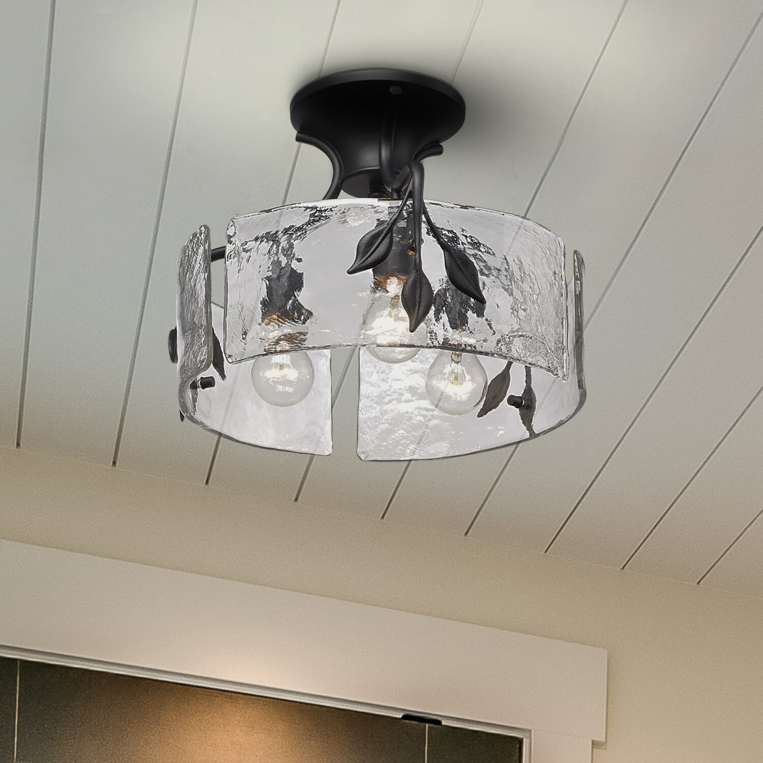 Calla 3 Light 15.13 inch Natural Black Semi-Flush Mount Ceiling Light