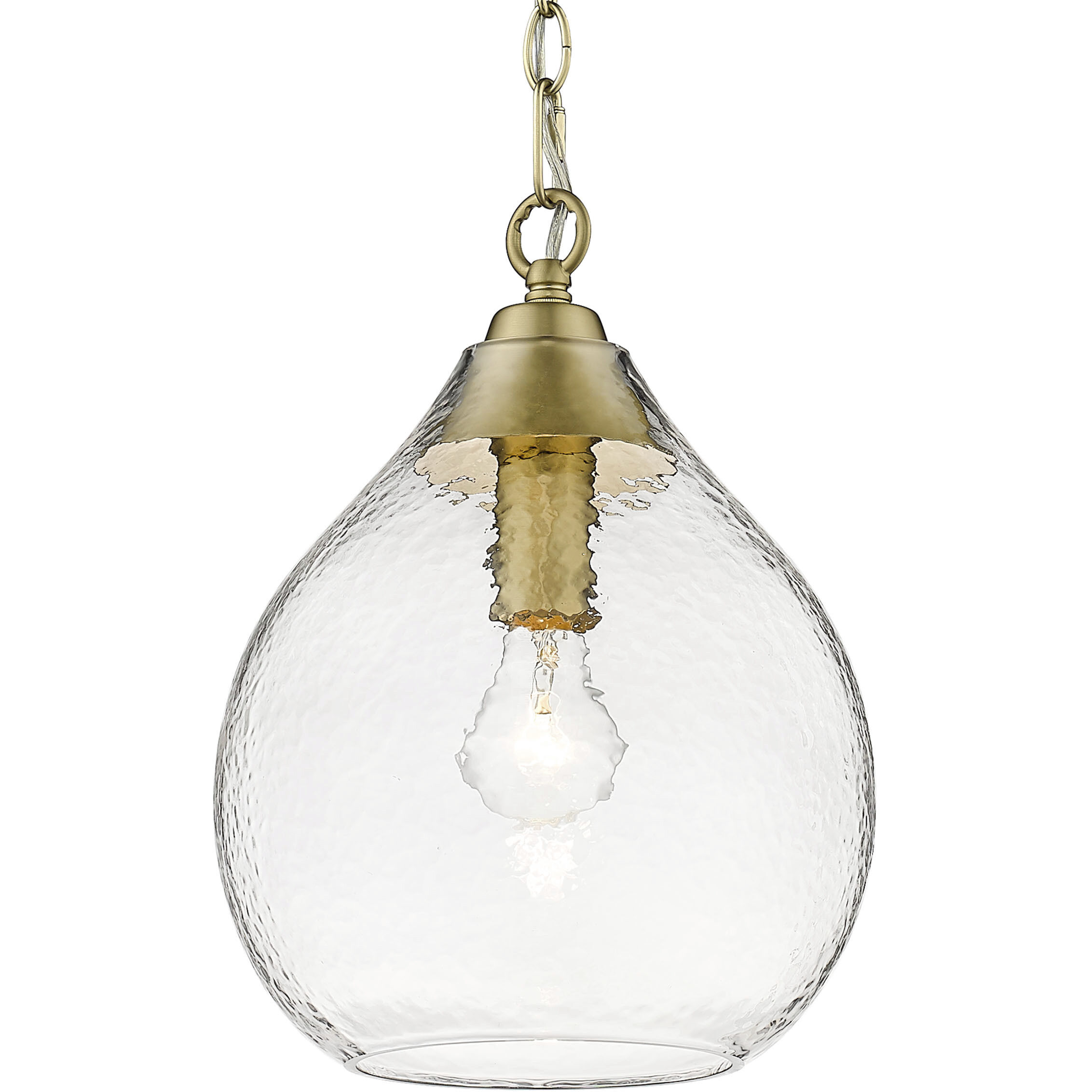 Ariella Pendant Ceiling Light in Brushed Champagne Brass, Clear Hammered, Small