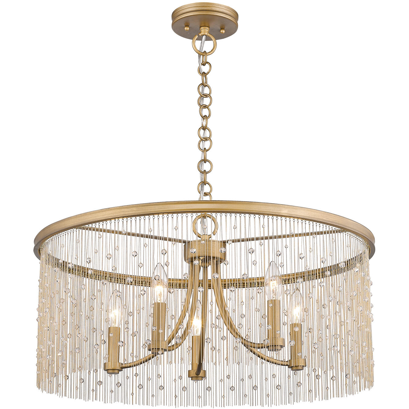 Marilyn 25 inch 60.00 watt Peruvian Gold Chandelier Ceiling Light in Crystal Strands