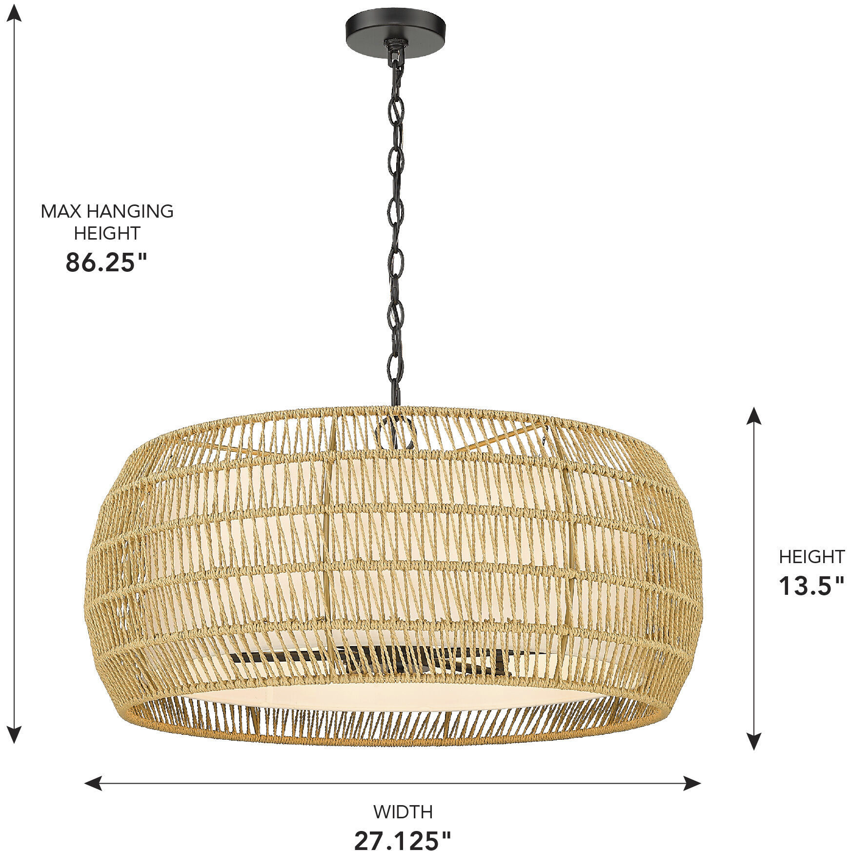 Everly 27.13 inch 60.00 watt Matte Black Chandelier Ceiling Light in Natural Rattan