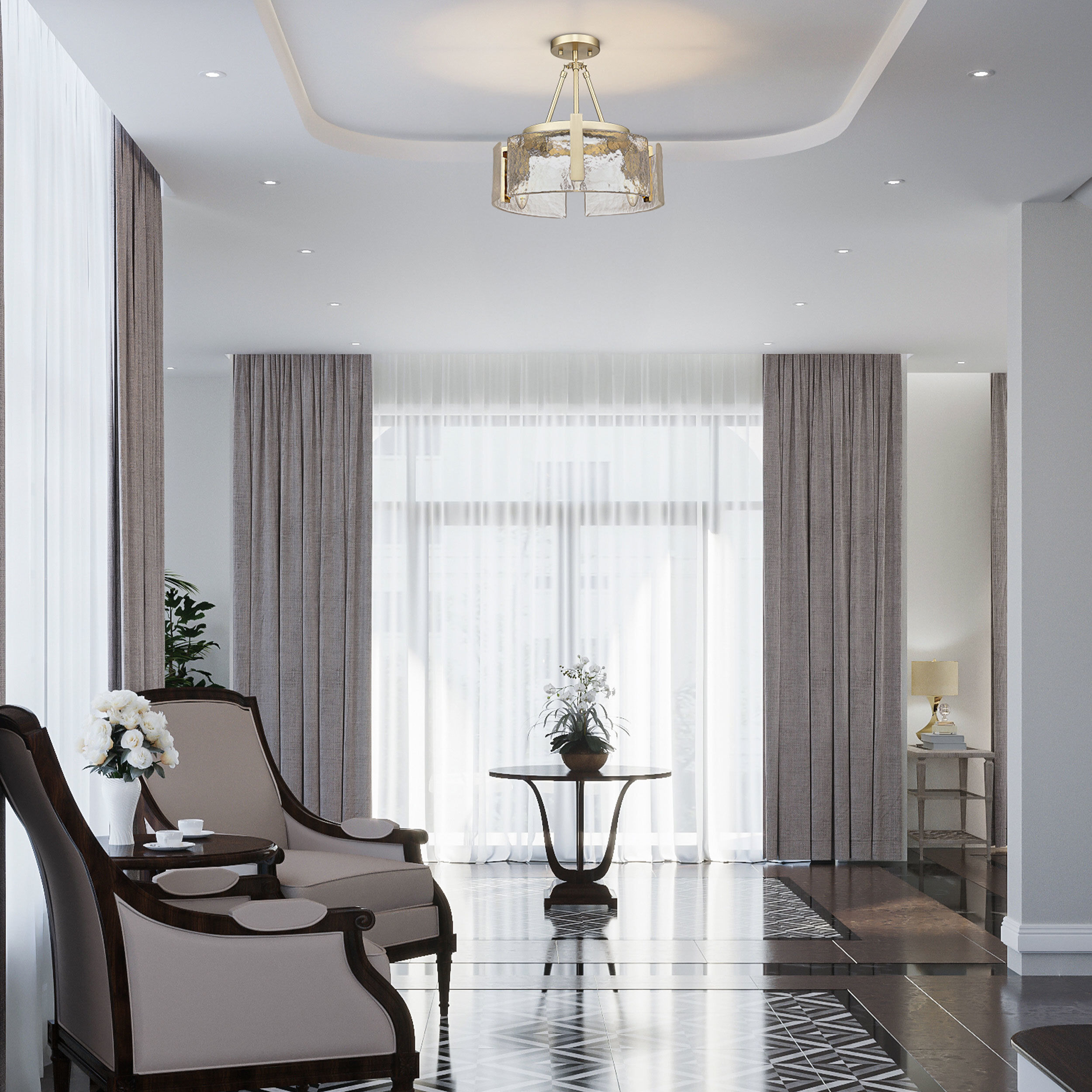 Aenon 3 Light 16.5 inch Brushed Champagne Brass Semi-Flush Mount Ceiling Light