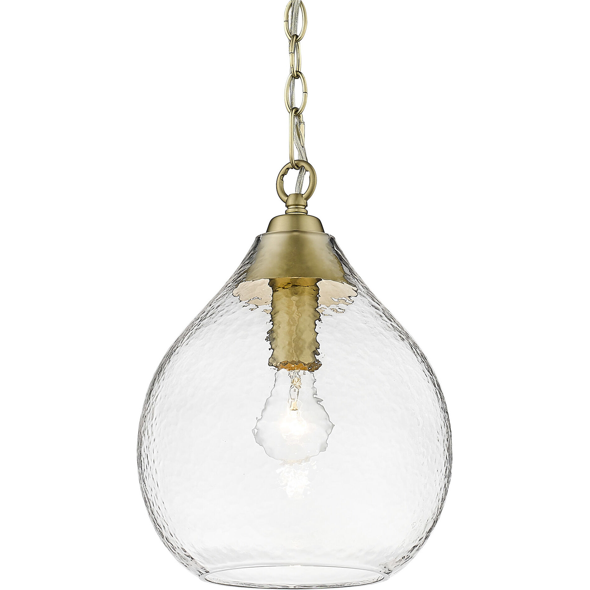 Ariella Pendant Ceiling Light in Brushed Champagne Brass, Clear Hammered, Small