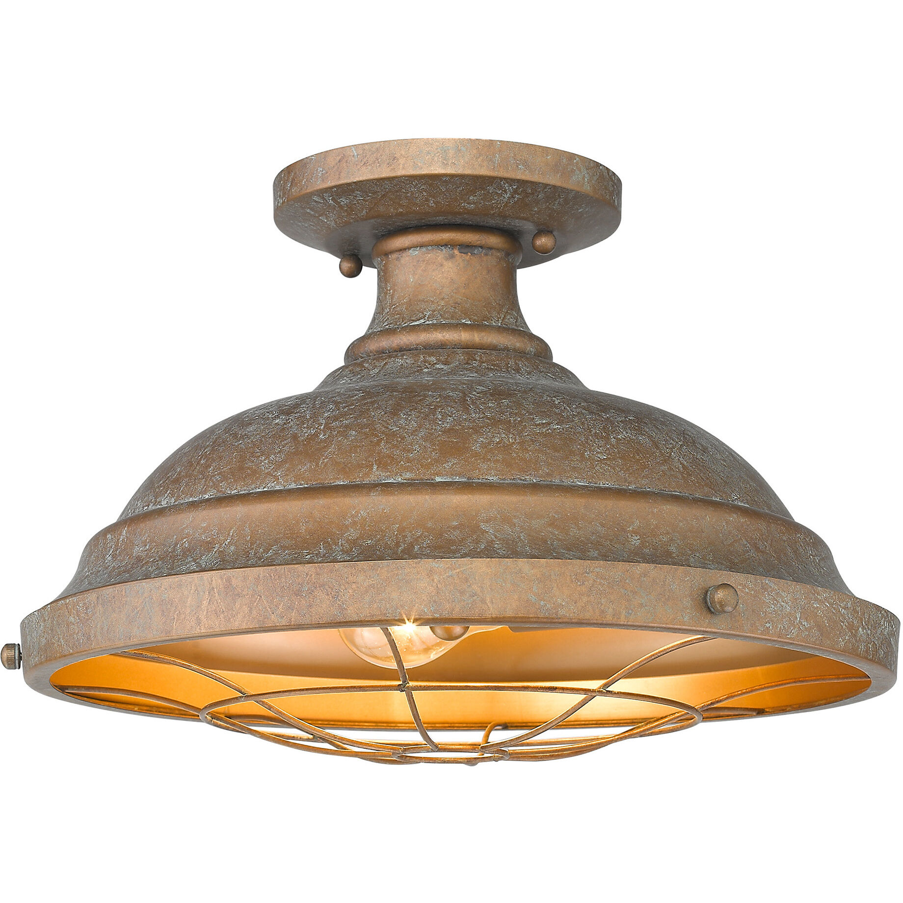 Bartlett 2 Light 14 inch Copper Patina Semi-Flush Mount Ceiling Light, Damp