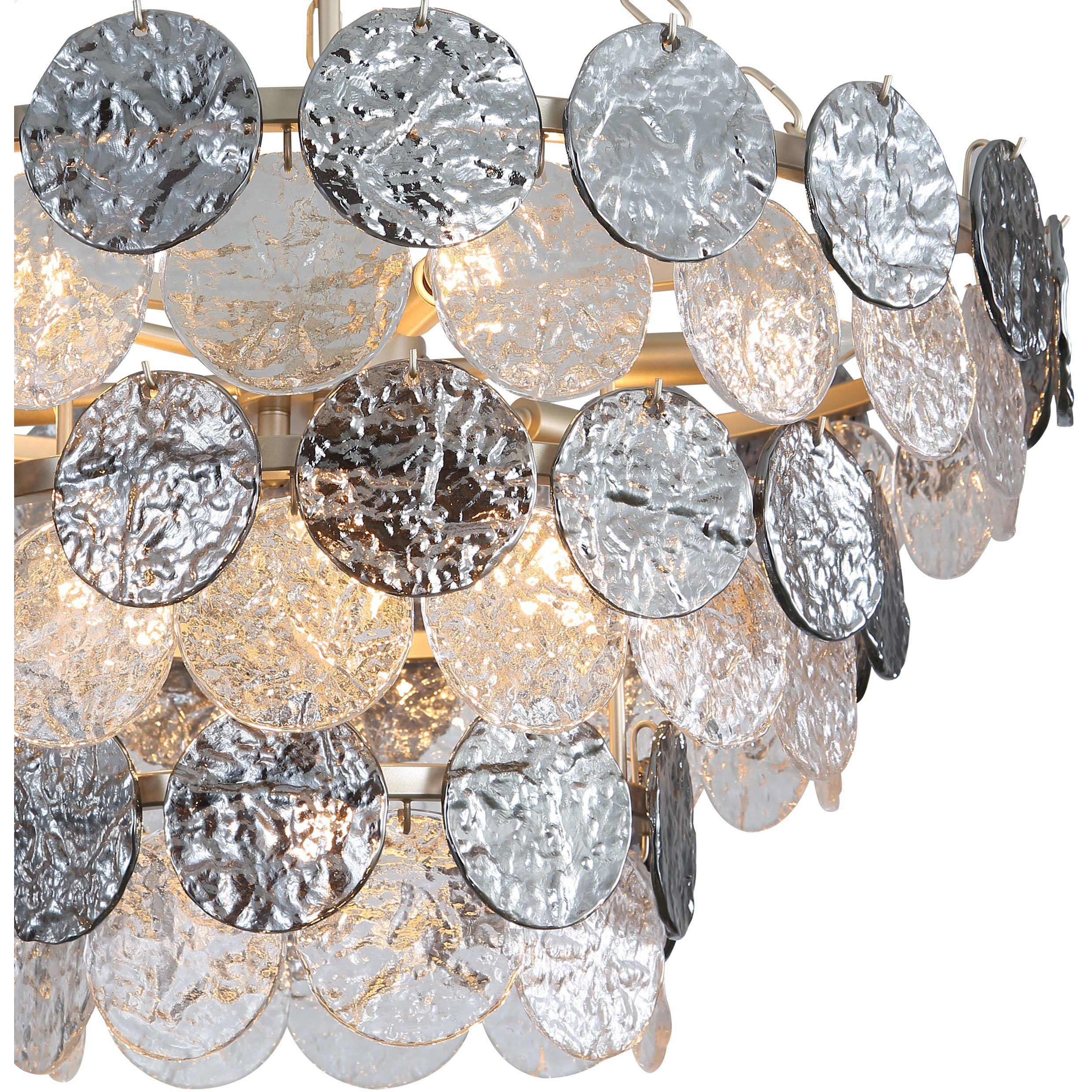 Yep Cascada 11 Light 27.25 inch Aegean Silver Pendant Ceiling Light in Smoke Plated Glass, 3 Tier