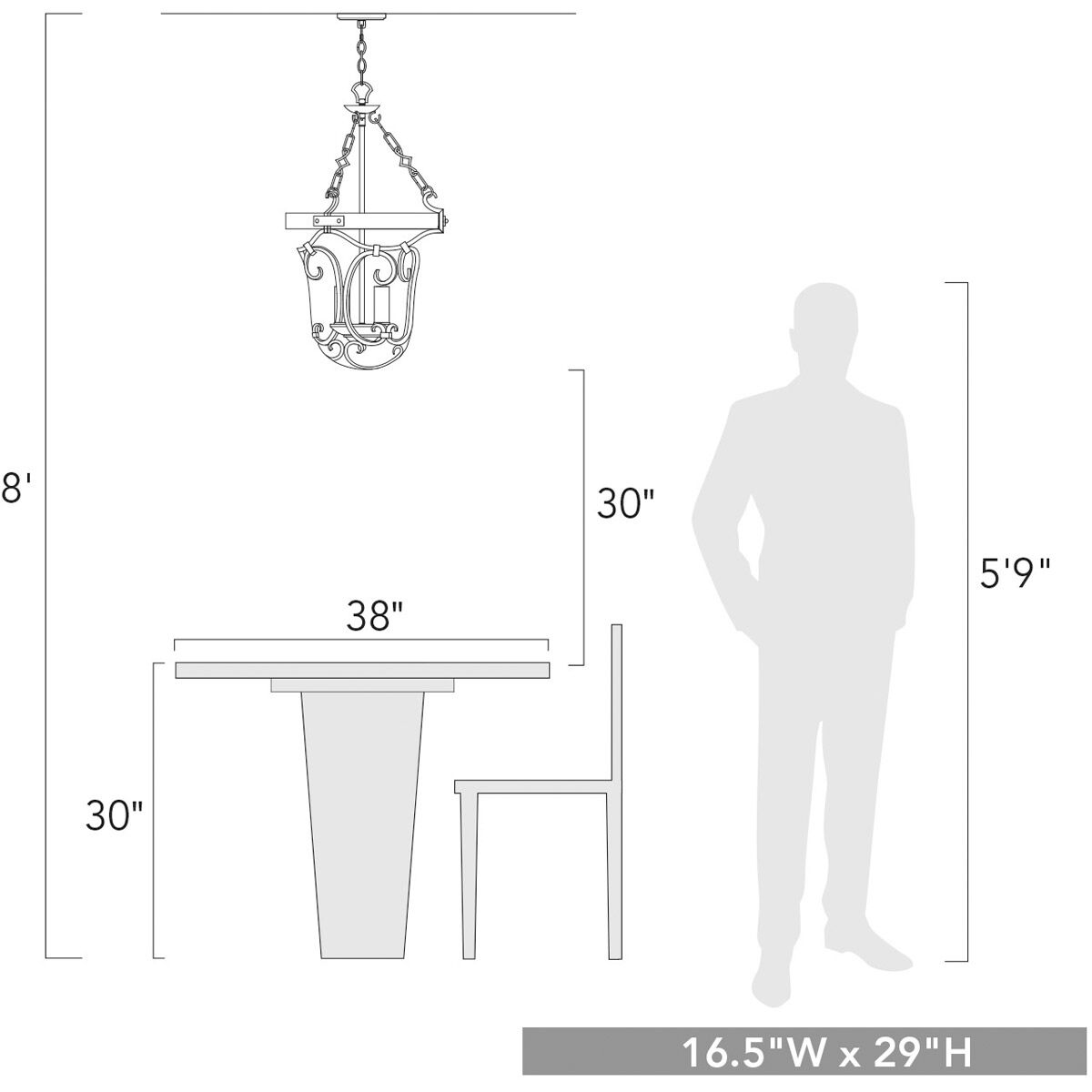 Madera 3 Light 17 inch Black Iron Pendant Ceiling Light, Caged