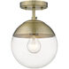 Dixon 1 Light 7.5 inch Aged Brass Semi-flush Ceiling Light, Damp