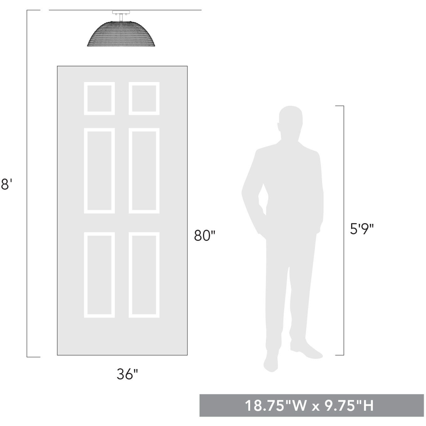 Rue 3 Light 18.75 inch Matte Black Semi-Flush Mount Ceiling Light in Woven Sweet Grass