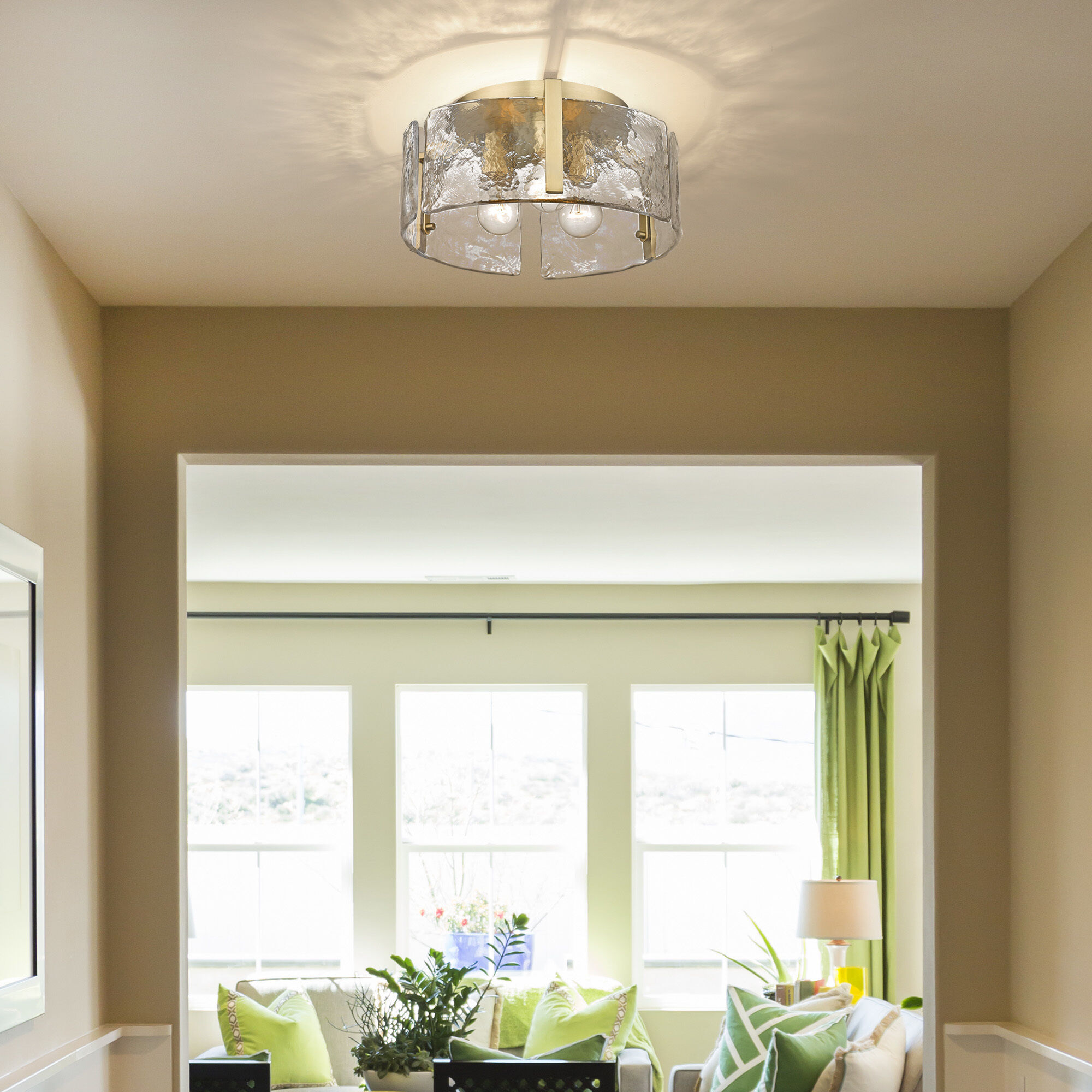 Aenon 3 Light 15 inch Brushed Champagne Brass Flush Mount Ceiling Light