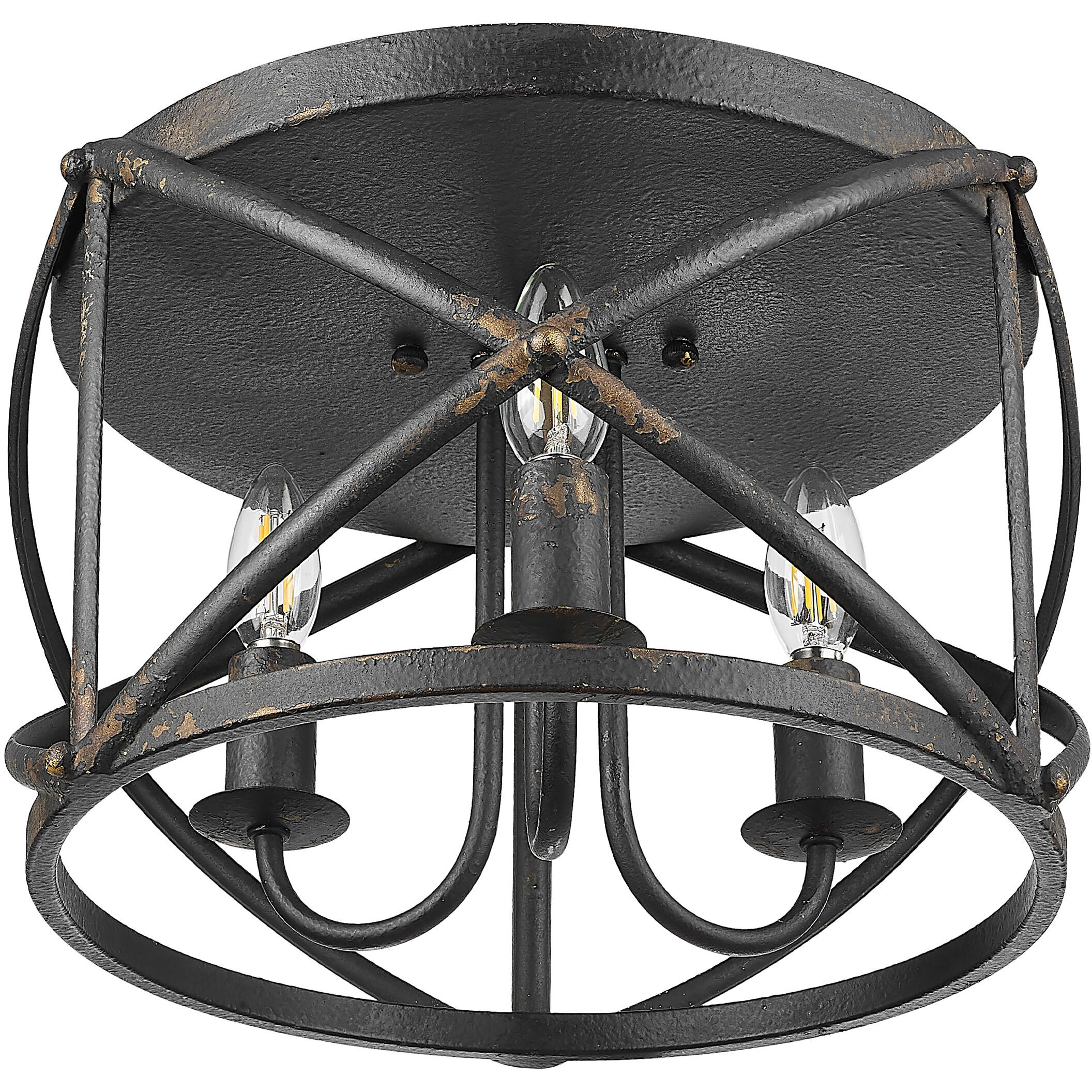 Alcott 3 Light 15 inch Antique Black Iron Flush Mount Ceiling Light