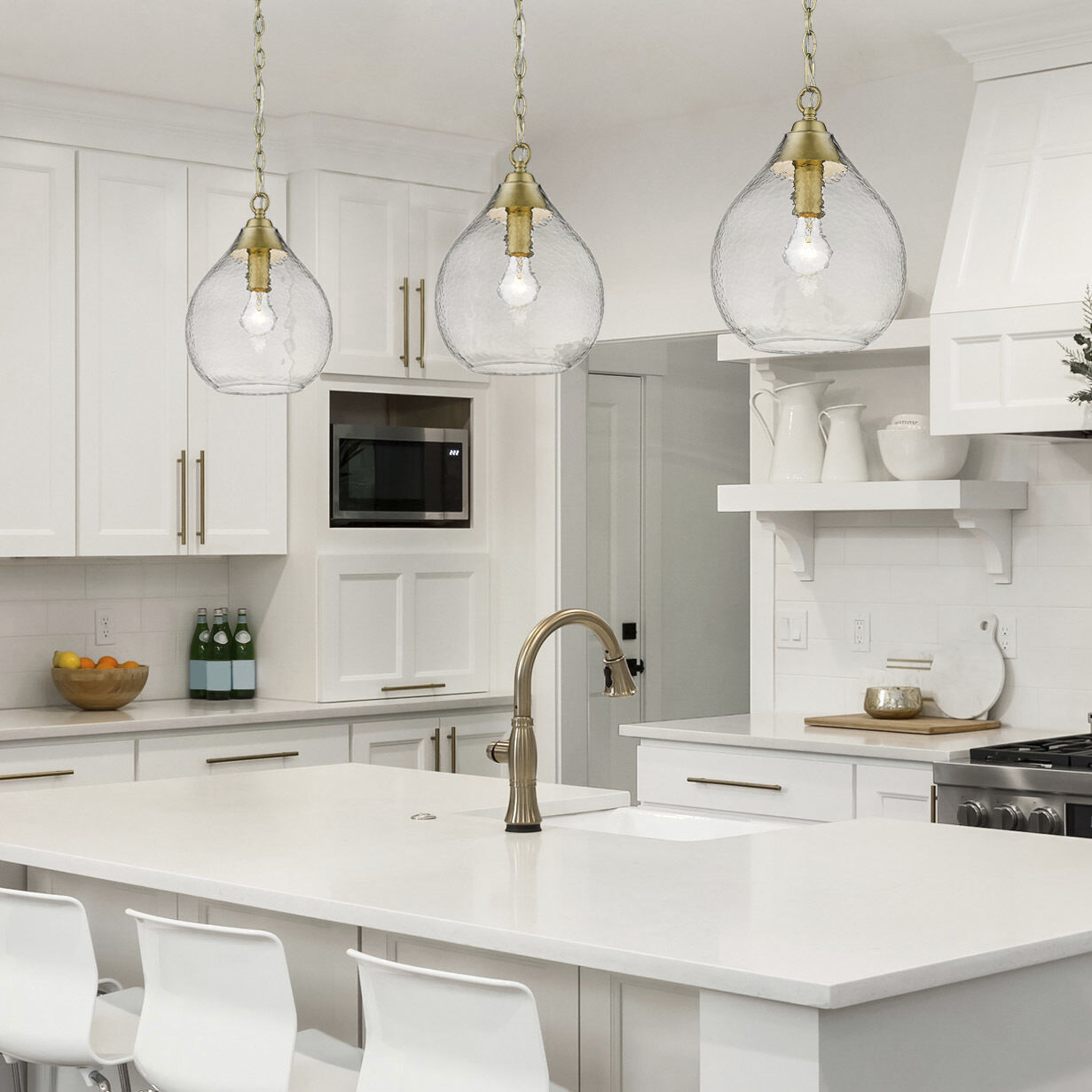 Ariella Pendant Ceiling Light in Brushed Champagne Brass, Clear Hammered, Small