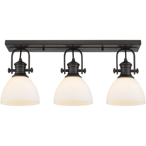 Hines 3 Light 25 inch Rubbed Bronze Semi-flush Ceiling Light in Opal Glass, Damp