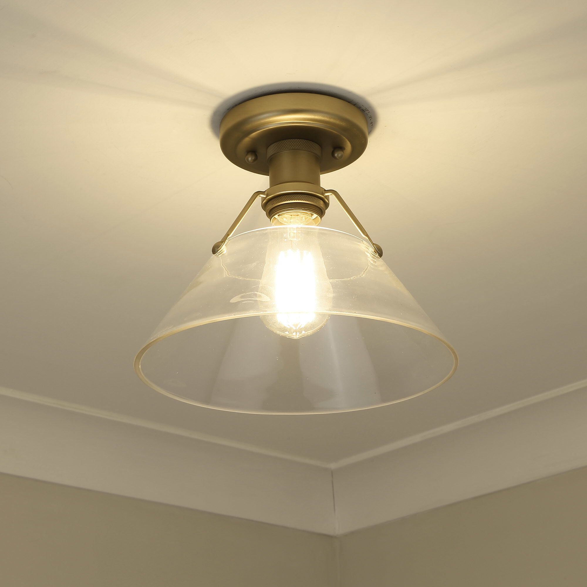 Yep Orwell 1 Light 10 inch Brushed Champagne Brass Flush Mount Ceiling Light in Clear Glass