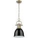 Duncan 1 Light 8.88 inch Aged Brass Pendant Ceiling Light in Black, Small