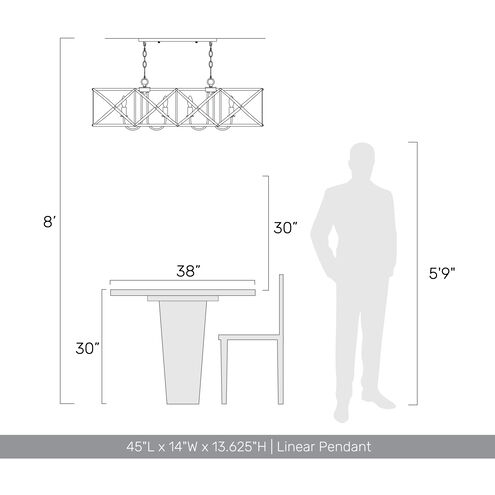 Alcott Linear Pendant Ceiling Light in Antique Black Iron
