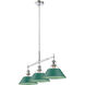 Orwell 3 Light 35.75 inch Chrome Linear Pendant Ceiling Light in Pine Green