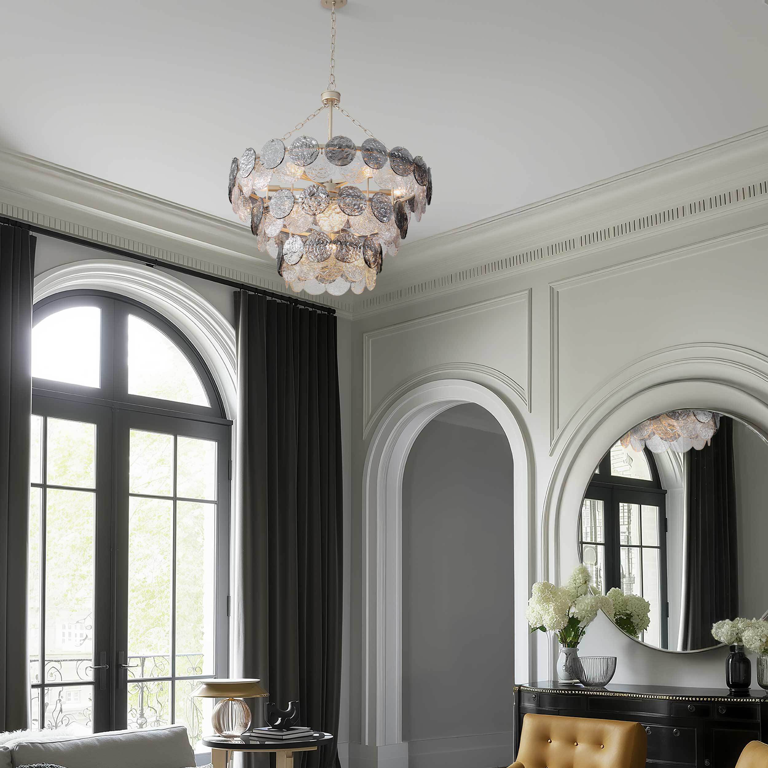 Yep Cascada 13 Light 31.75 inch Aegean Silver Pendant Ceiling Light in Smoke Plated Glass, 3 Tier