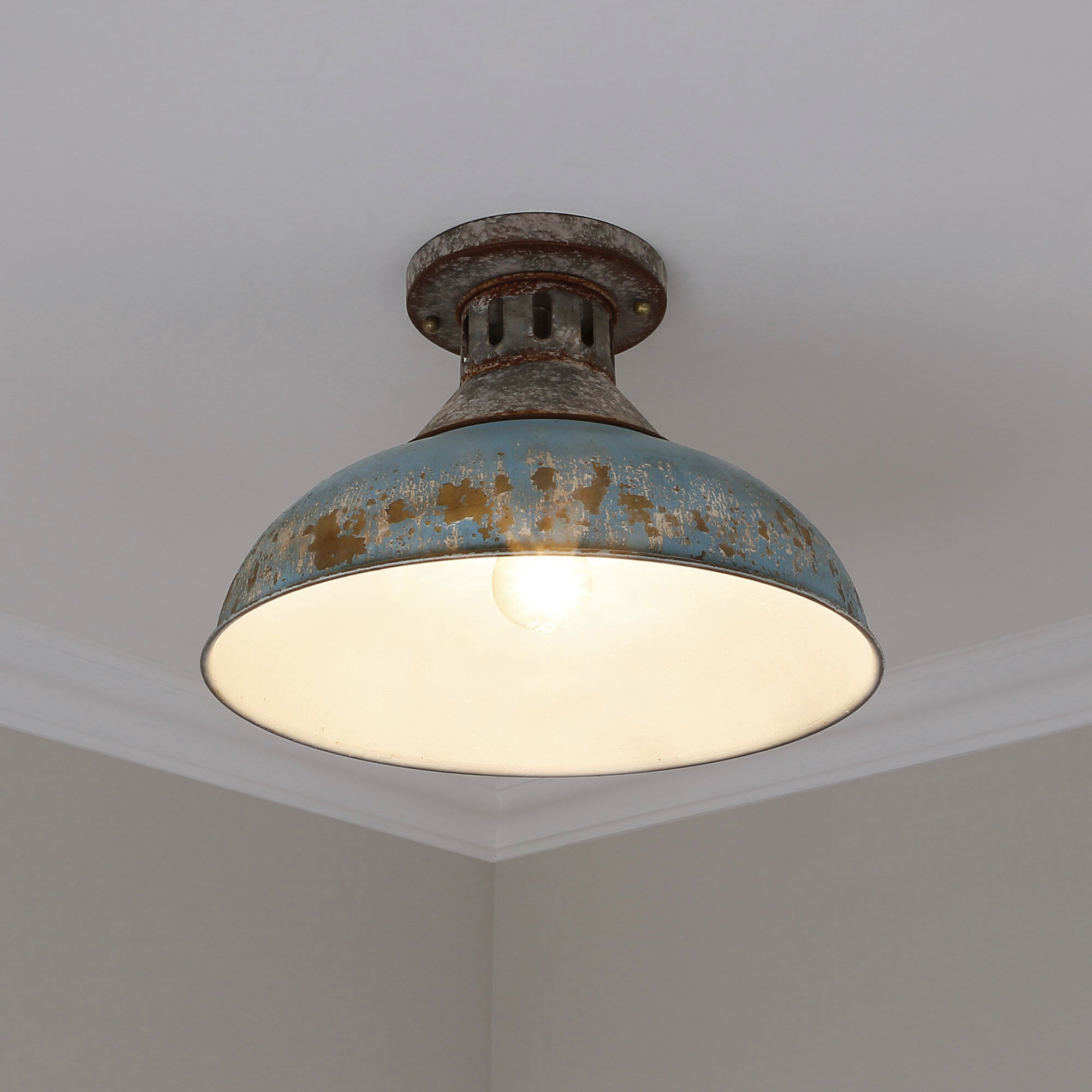 Kinsley 1 Light 14 inch Aged Galvanized Steel Semi-Flush Mount Ceiling Light in Antique Teal