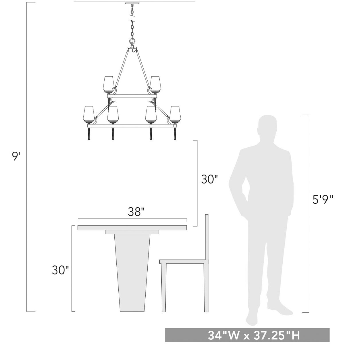 Marcellis 9 Light 34 inch Dark Natural Iron Chandelier Ceiling Light, Large