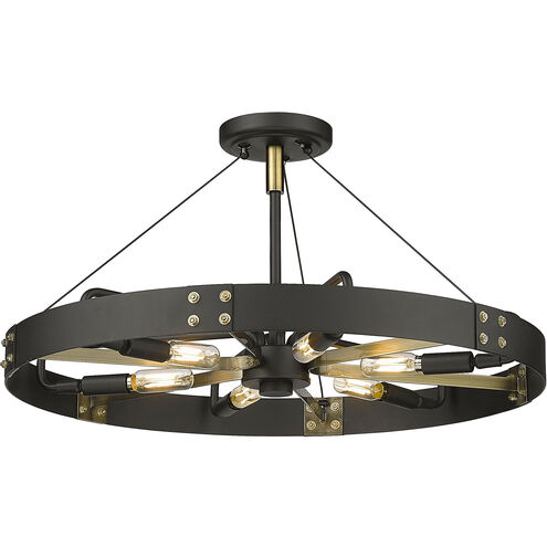 Vaughn 6 Light 22.5 inch Natural Black with Aged Brass Semi-Flush Ceiling Light