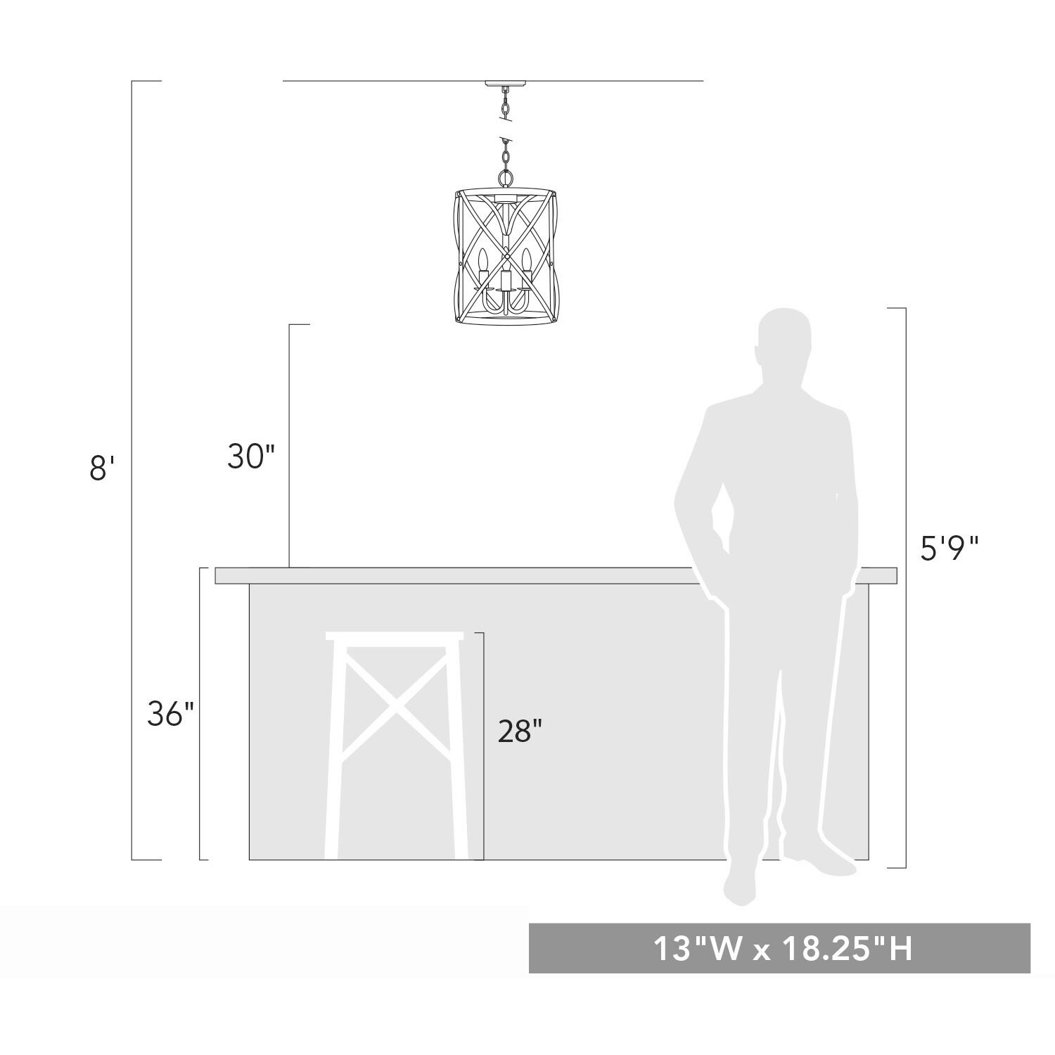Alcott Pendant Ceiling Light in Antique Black Iron, Caged