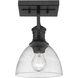 Yep Hines 1 Light 6.88 inch Matte Black Adjustable Semi-Flush Mount Ceiling Light in Seeded Glass, Damp