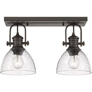 Hines 2 Light 18 inch Rubbed Bronze Semi-flush Ceiling Light in Seeded Glass, Damp