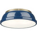 Duncan 2 Light 14 inch Aged Brass Flush Mount Ceiling Light in Matte Navy