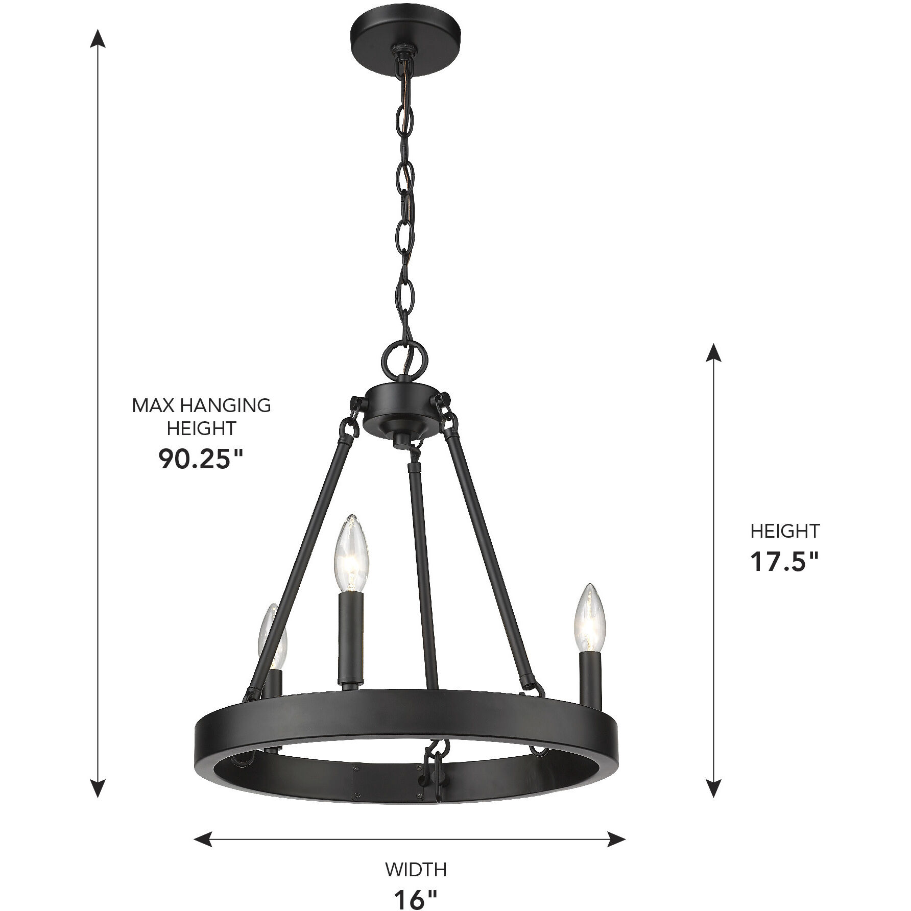 Alastair 3 Light 16 inch Matte Black Chandelier Ceiling Light