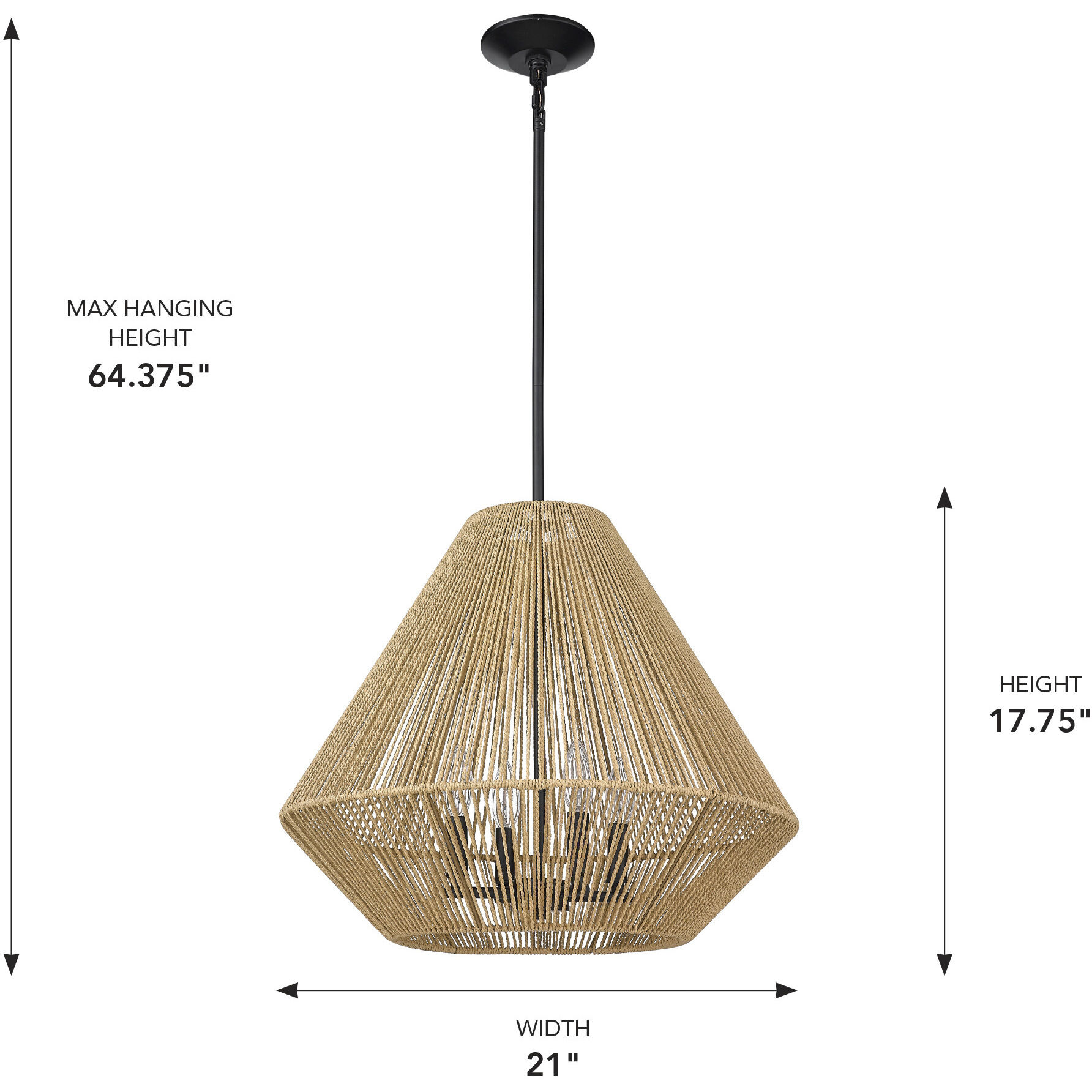 Valentina 4 Light 21 inch Matte Black Pendant Ceiling Light in Natural Raphia
