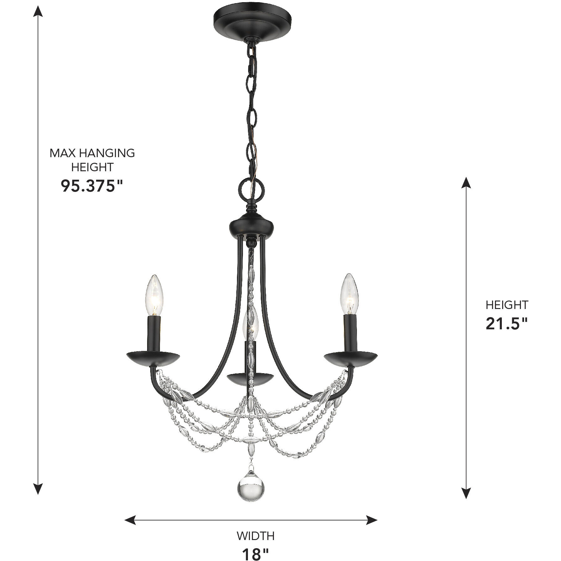 Mirabella 18 inch 60.00 watt Matte Black Chandelier Ceiling Light in No Shade, Mini